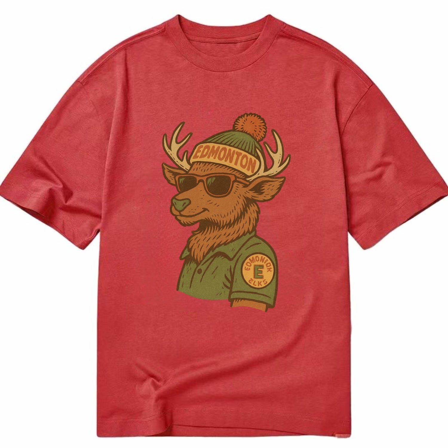 Edmonton Elk wearing Edmonton beanie wit - Classic T-shirt - Red