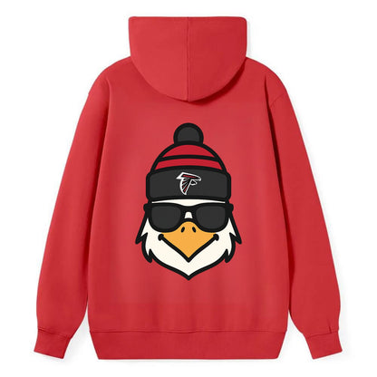 Atlanta Falcon wearing Falcons red and black beanie with pom pom and - Classic Pullover Hoodie - Red