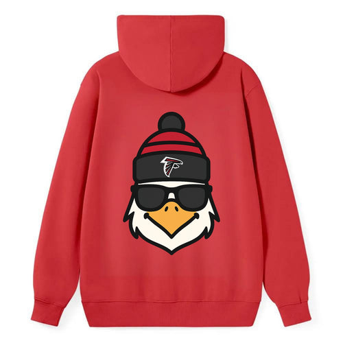 Atlanta Falcon wearing Falcons red and black beanie with pom pom and - Classic Pullover Hoodie