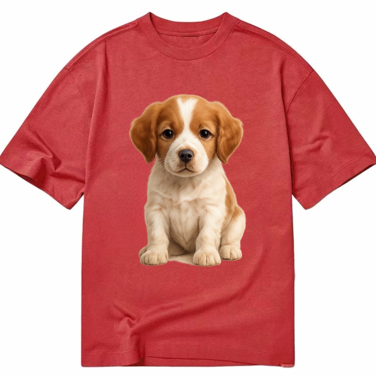 Baby Brittany Puppy - orange and white, compact, bright eyes, feathered, - Classic T-shirt - Red