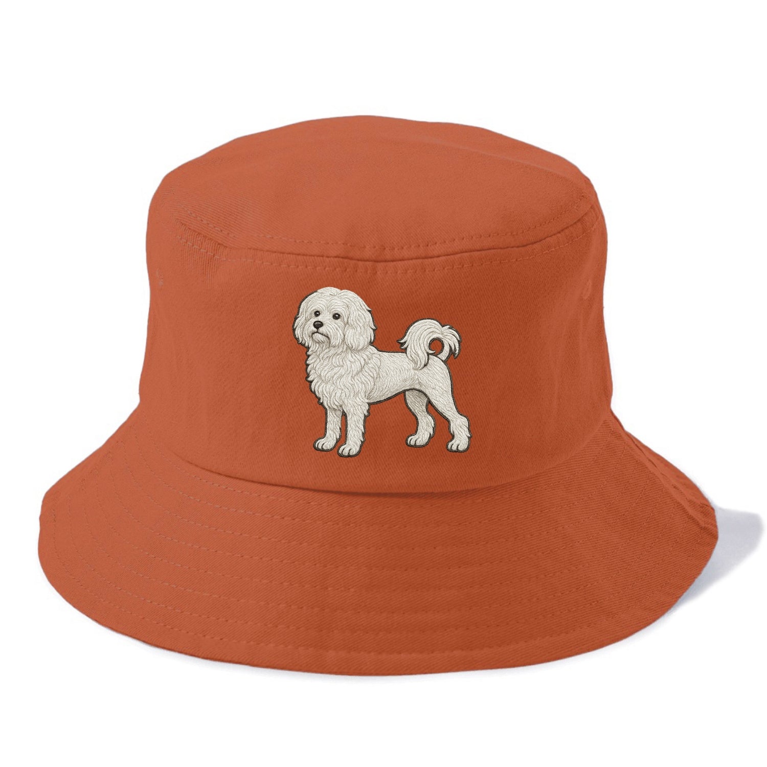 Löwchen - Little Lion Dog white embroidered pose - Bucket Hat - Red