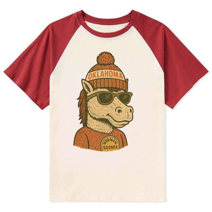 Norman Sooner Horse wearing Oklahoma bea - Contrast Raglan T-shirt - Red