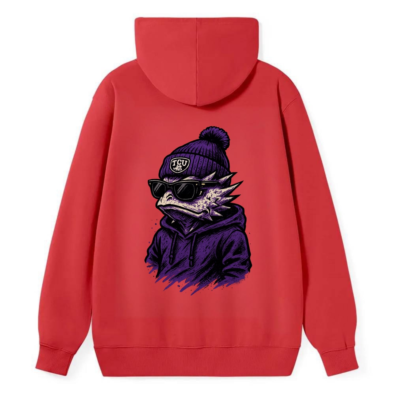 Fort Worth Horned Frog wearing TCU beanie with frog patch - Classic Pullover Hoodie - Red