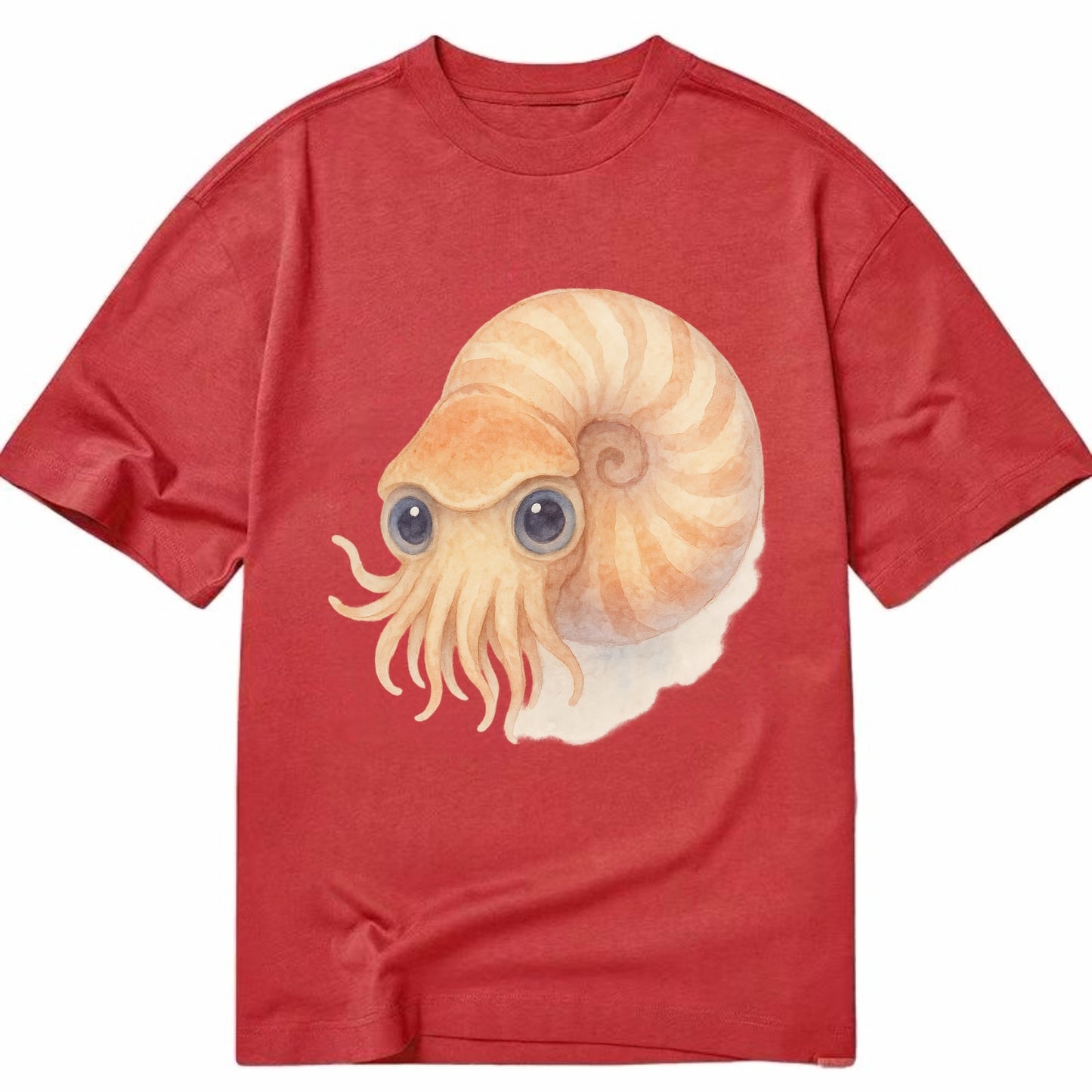 Baby Nautilus - spiral shell, tentacles peeking, ancient eyes, front-facing, - Classic T-shirt - Red