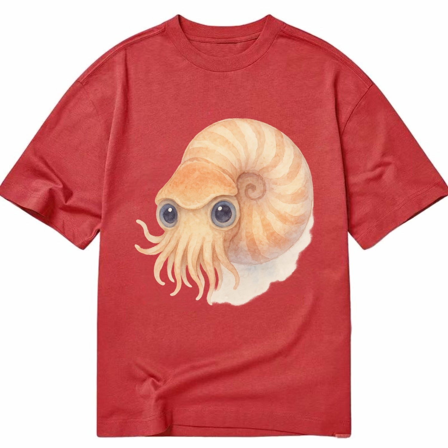 Baby Nautilus - spiral shell, tentacles peeking, ancient eyes, front-facing, - Classic T-shirt - Red