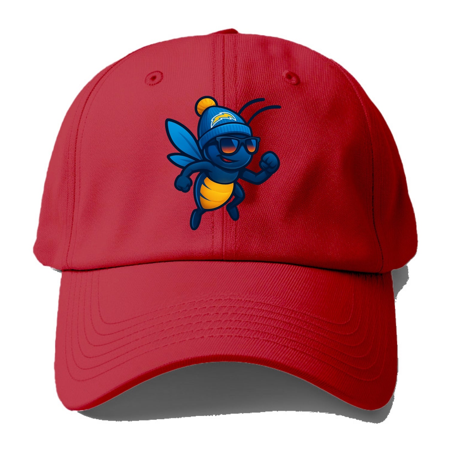 LA Lightning Bug wearing Chargers powder blue and gold beanie with pom pom and - Baseball Cap - Red