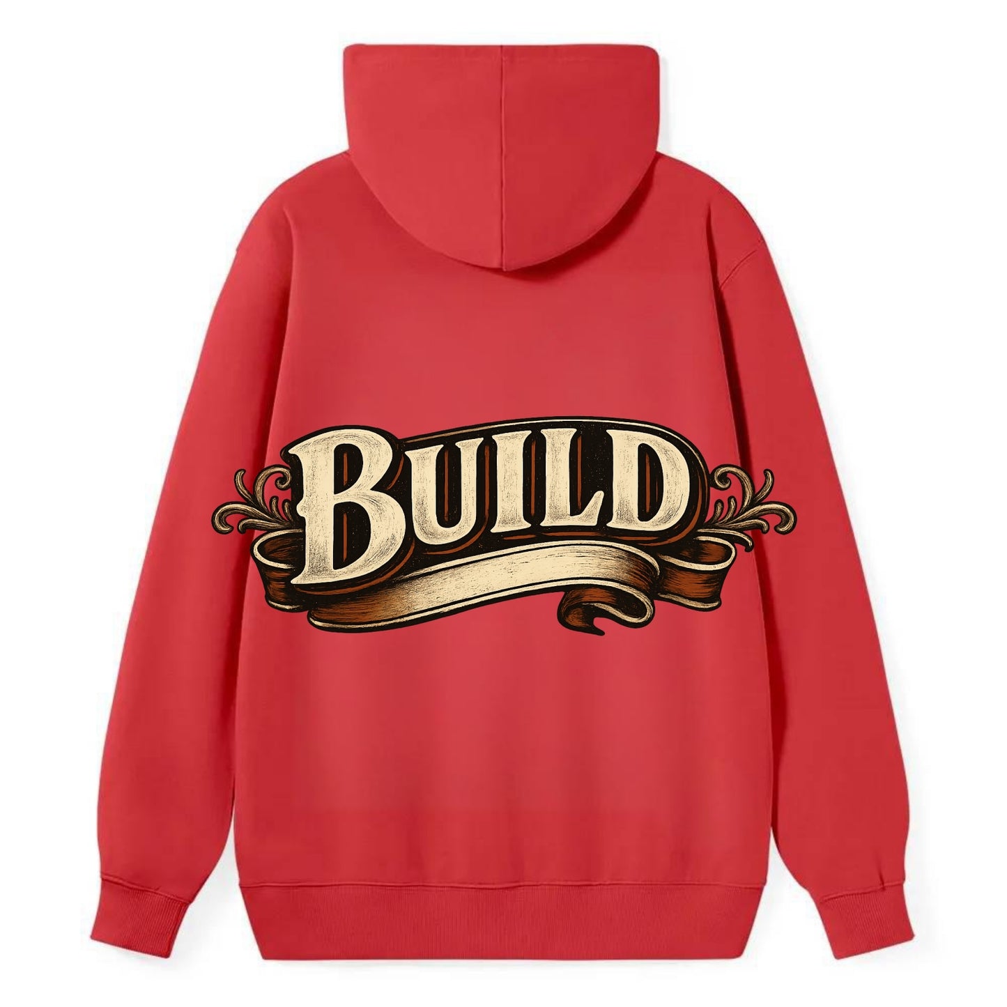 Bold typography design - "BUILD" - constructing, making real - Classic Pullover Hoodie - Red