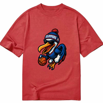 Los Angeles Pelican wearing Clippers beanie with sailboat patch and wayfarer - Classic T-shirt - Red