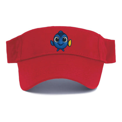 Baby Blue Tang - bright blue with yellow tail, big eyes, front-facing, Dory-style - Visor - Red