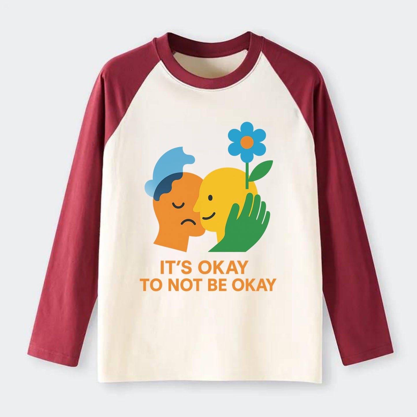 Mental health stigma fading as support grows - "It's Okay to Not Be - Raglan Long Sleeve T-Shirt - Red
