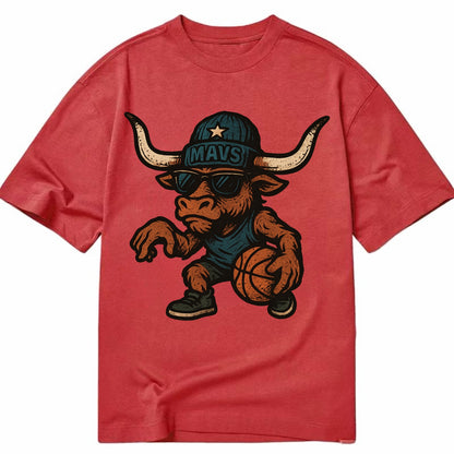 Texas Longhorn wearing Mavs beanie with lone star patch and wayfarer sunglasses - Classic T-shirt - Red