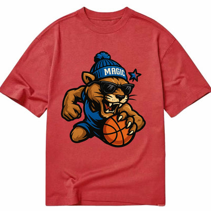 Florida Panther wearing Magic beanie with star wand patch and wayfarer sunglasses - Classic T-shirt - Red