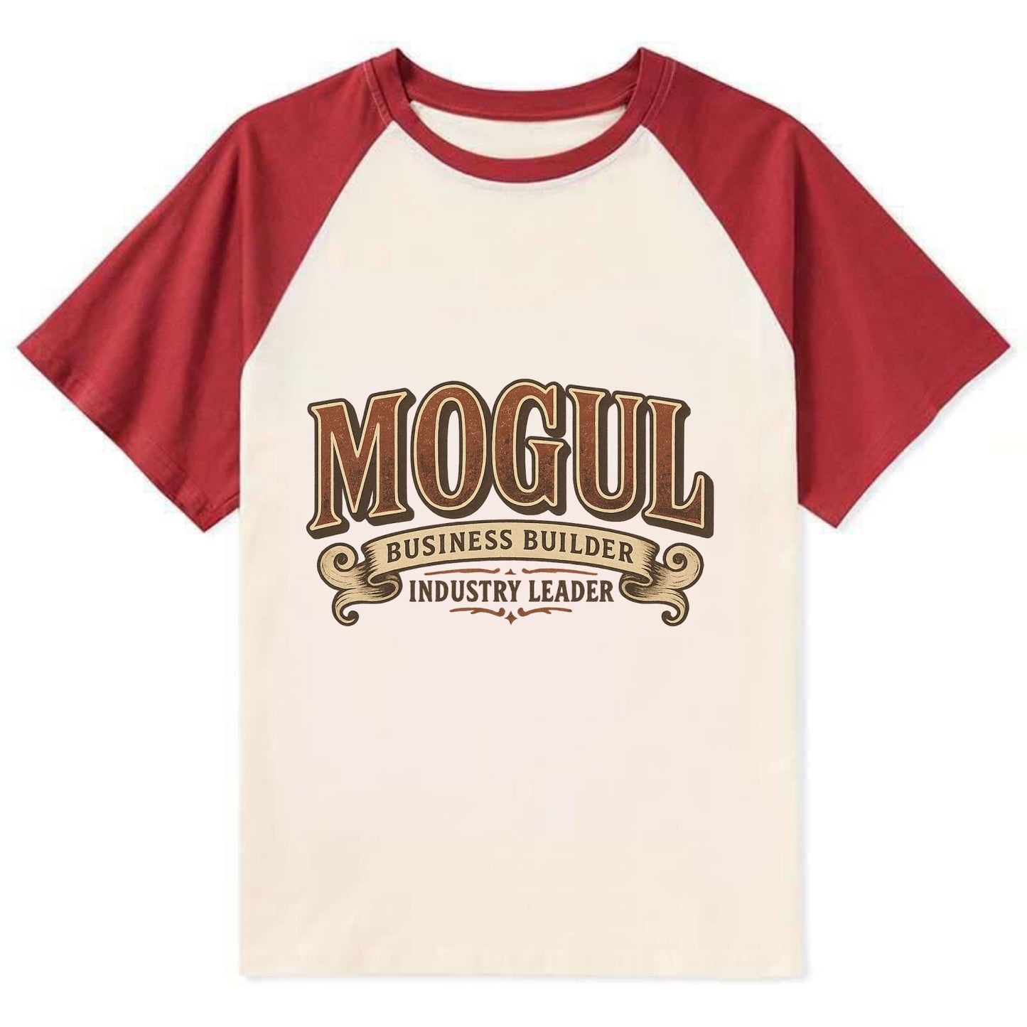 Bold typography design - "MOGUL" - business builder, industry leader - Contrast Raglan T-shirt - Red