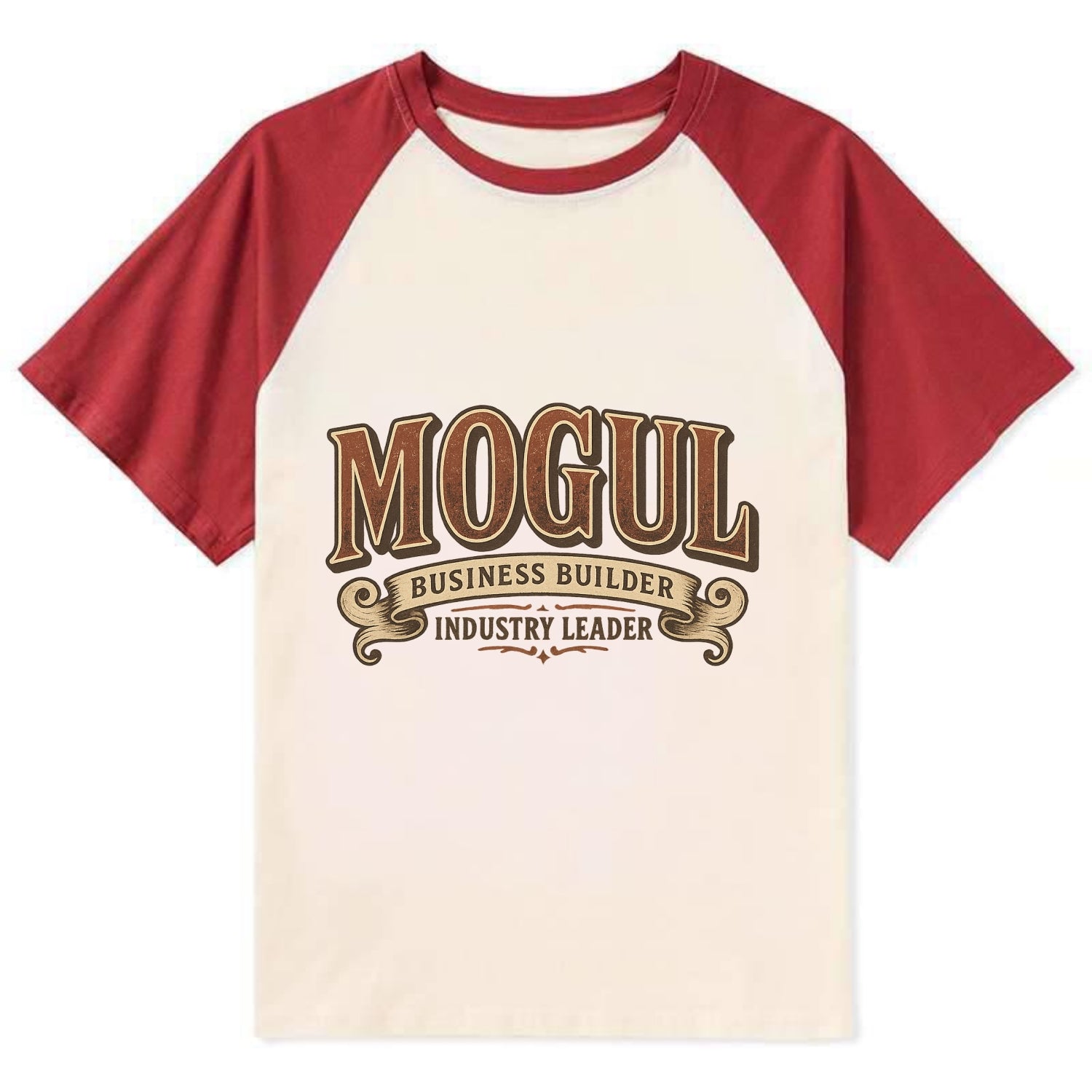 Bold typography design - "MOGUL" - business builder, industry leader - Contrast Raglan T-shirt - Red