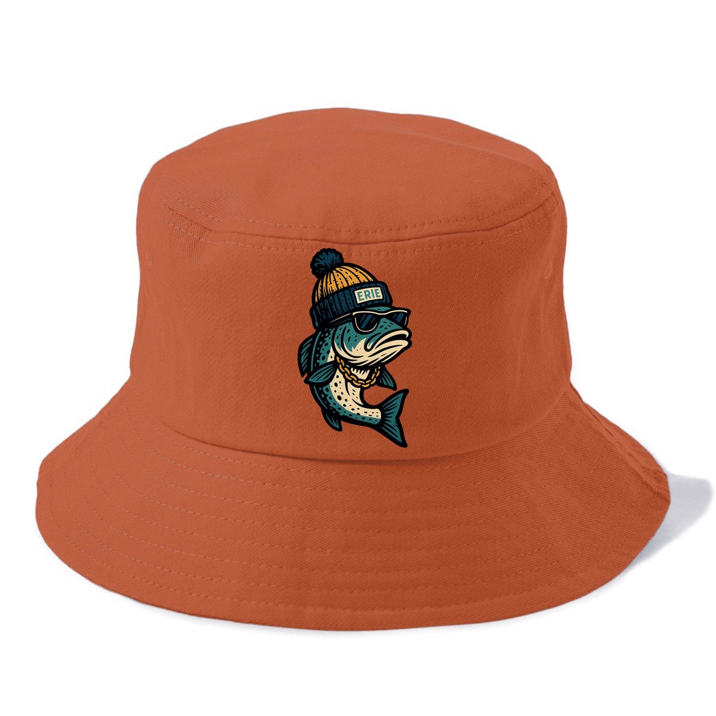 Erie Lake Trout wearing Erie beanie with - Bucket Hat - Red