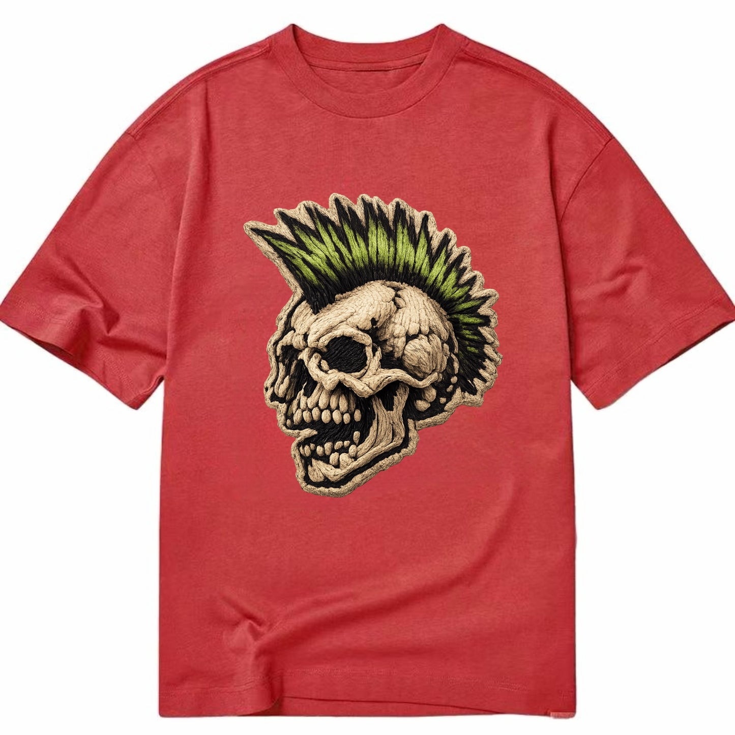 MOHAWK SKULL - punk skull with mohawk in neon green and black , punk rock - Classic T-shirt - Red