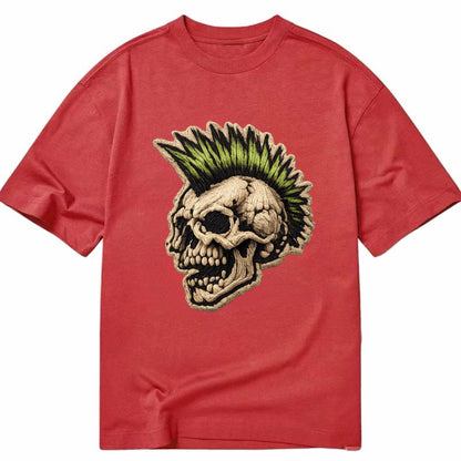 MOHAWK SKULL - punk skull with mohawk in neon green and black , punk rock - Classic T-shirt - Red
