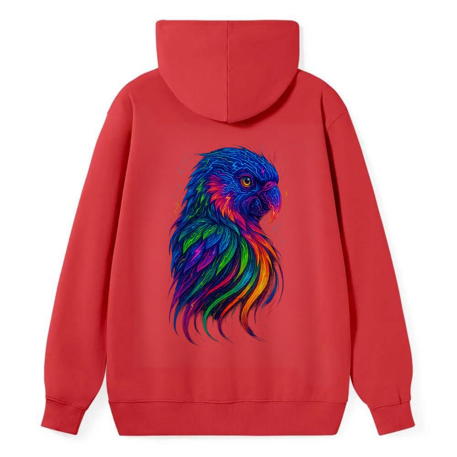 Vibrant parrot with feathers flowing into tropical rainbow streams, every - Classic Pullover Hoodie - Red
