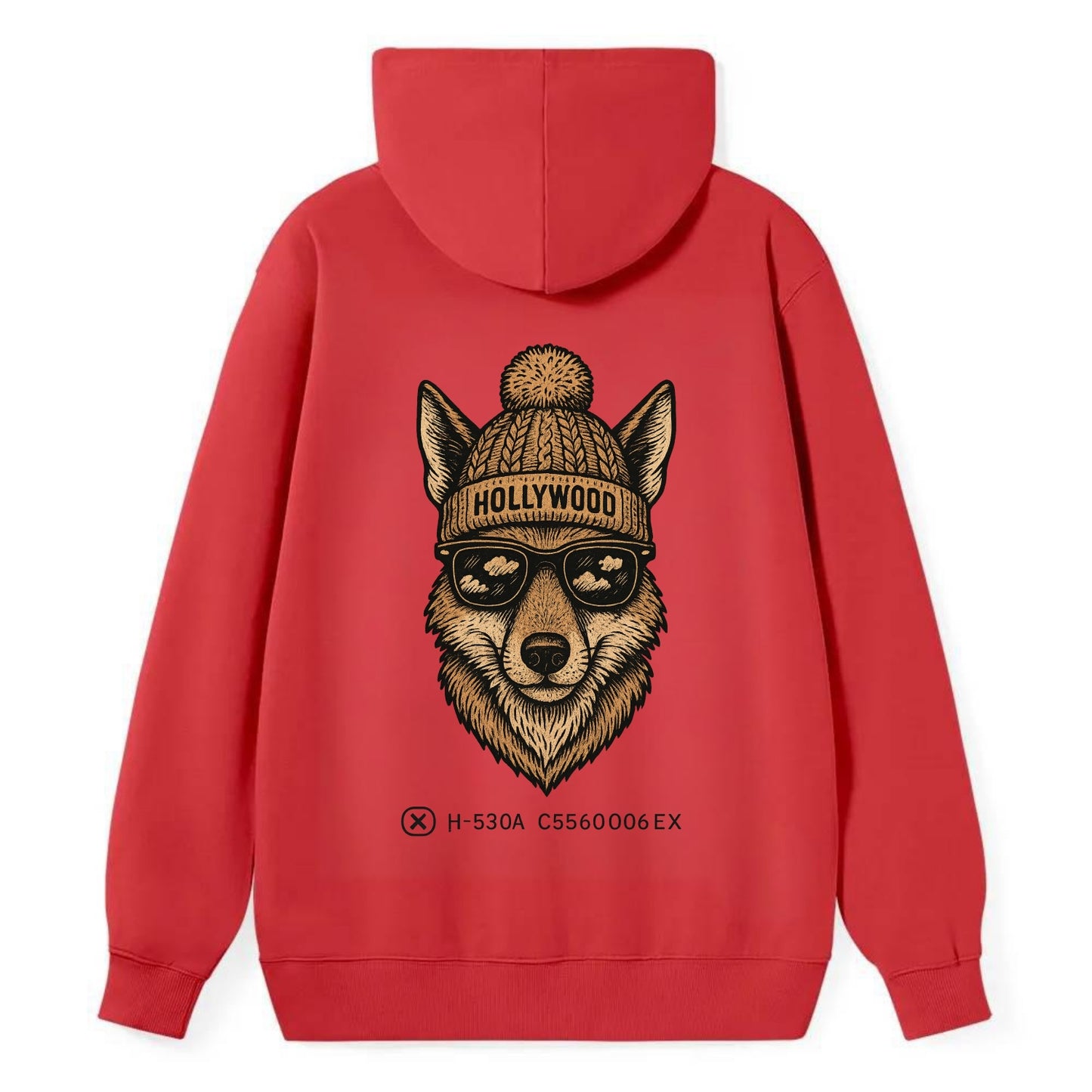 LA Coyote wearing Hollywood beanie with pom pom and wayfarer sunglasses - Classic Pullover Hoodie - Red