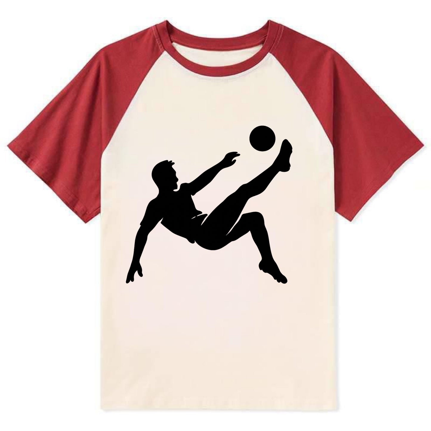 Soccer player kicking ball mid-air - Contrast Raglan T-shirt - Red