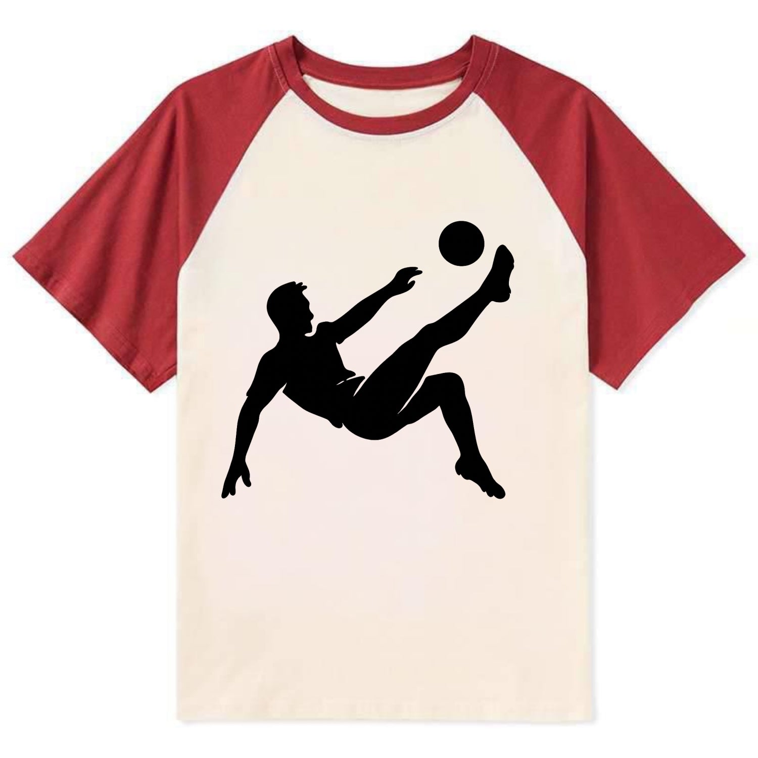 Soccer player kicking ball mid-air - Contrast Raglan T-shirt - Red