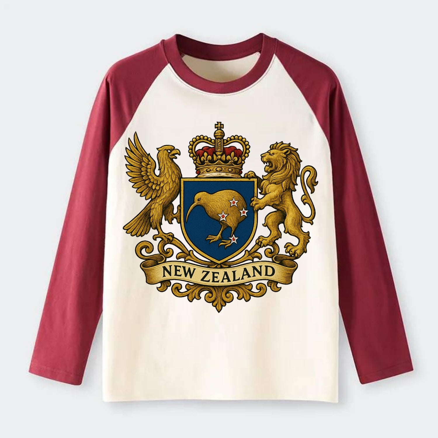 New Zealand Heritage Badge - Raglan Long Sleeve T-Shirt - Red