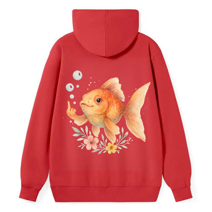 chubby goldfish blowing bubbles, one fin extended like middle finger - Classic Pullover Hoodie - Red