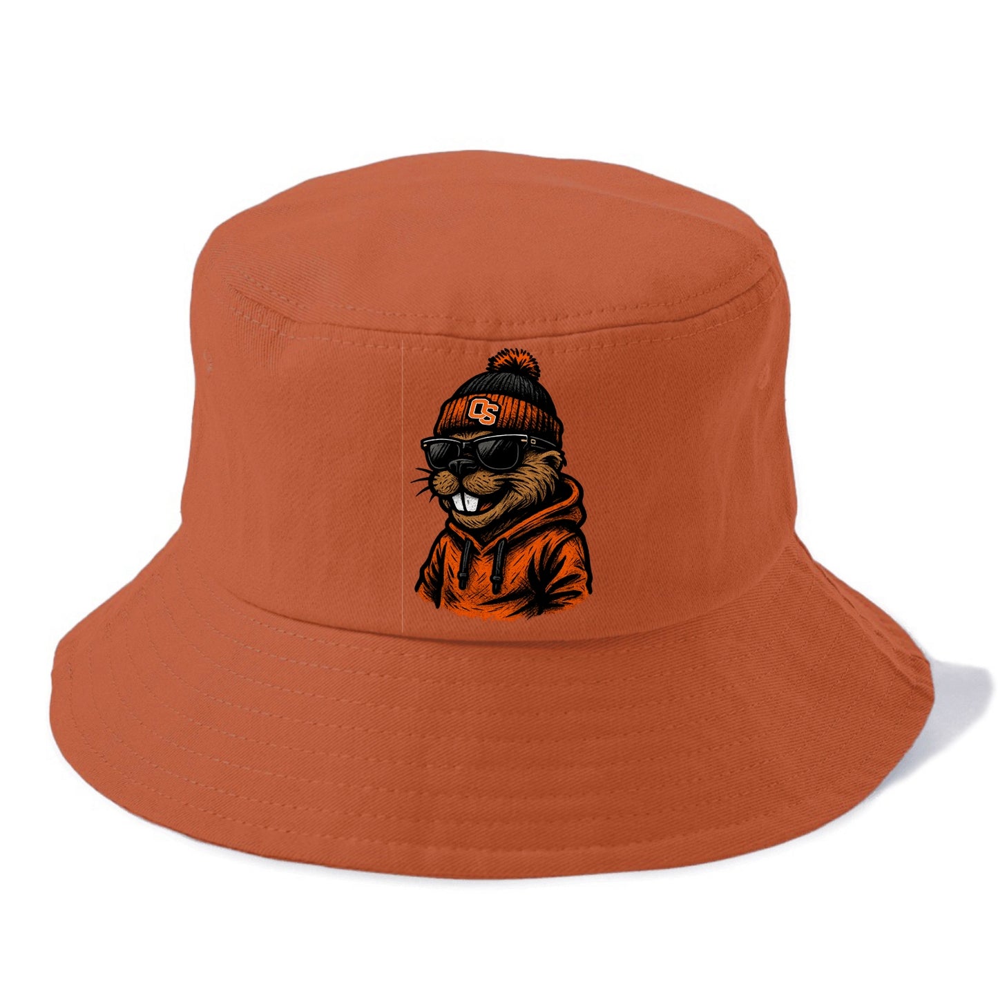 Corvallis Beaver wearing Oregon State beanie with OS patch - Bucket Hat - Red