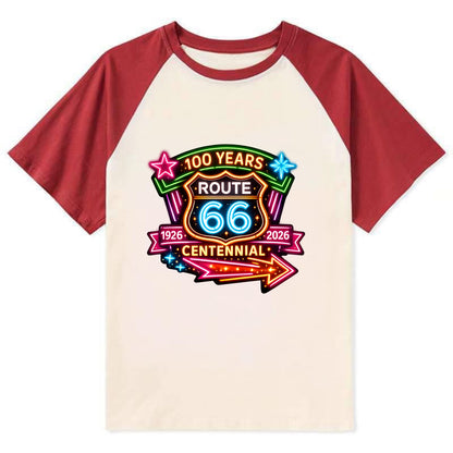 CENTENNIAL BADGE | 100 Years celebration emblem | 1926-2026 dates | - Contrast Raglan T-shirt - Red