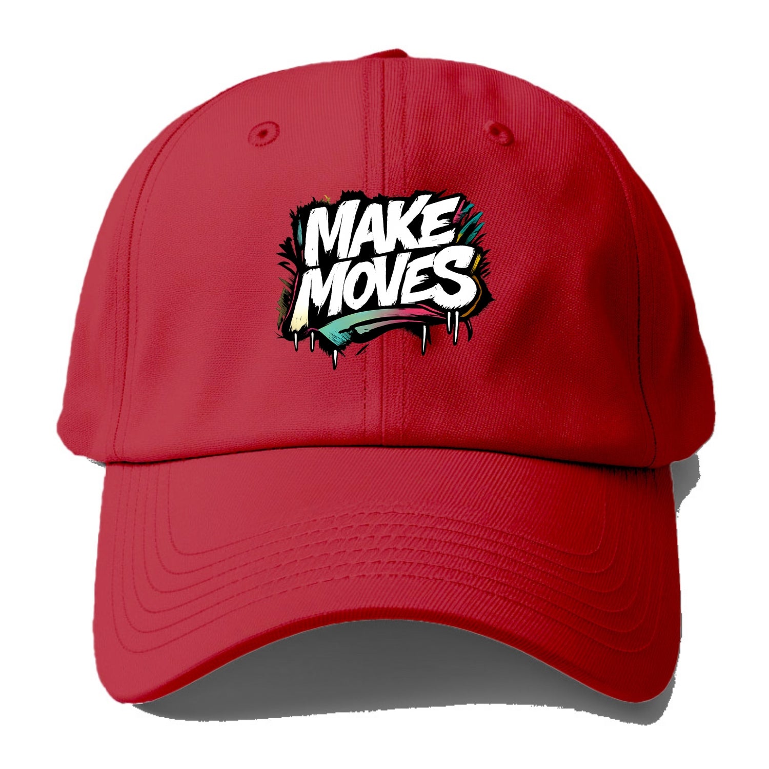 Bold typography design - "MAKE MOVES" - take action, progress forward - Baseball Cap - Red