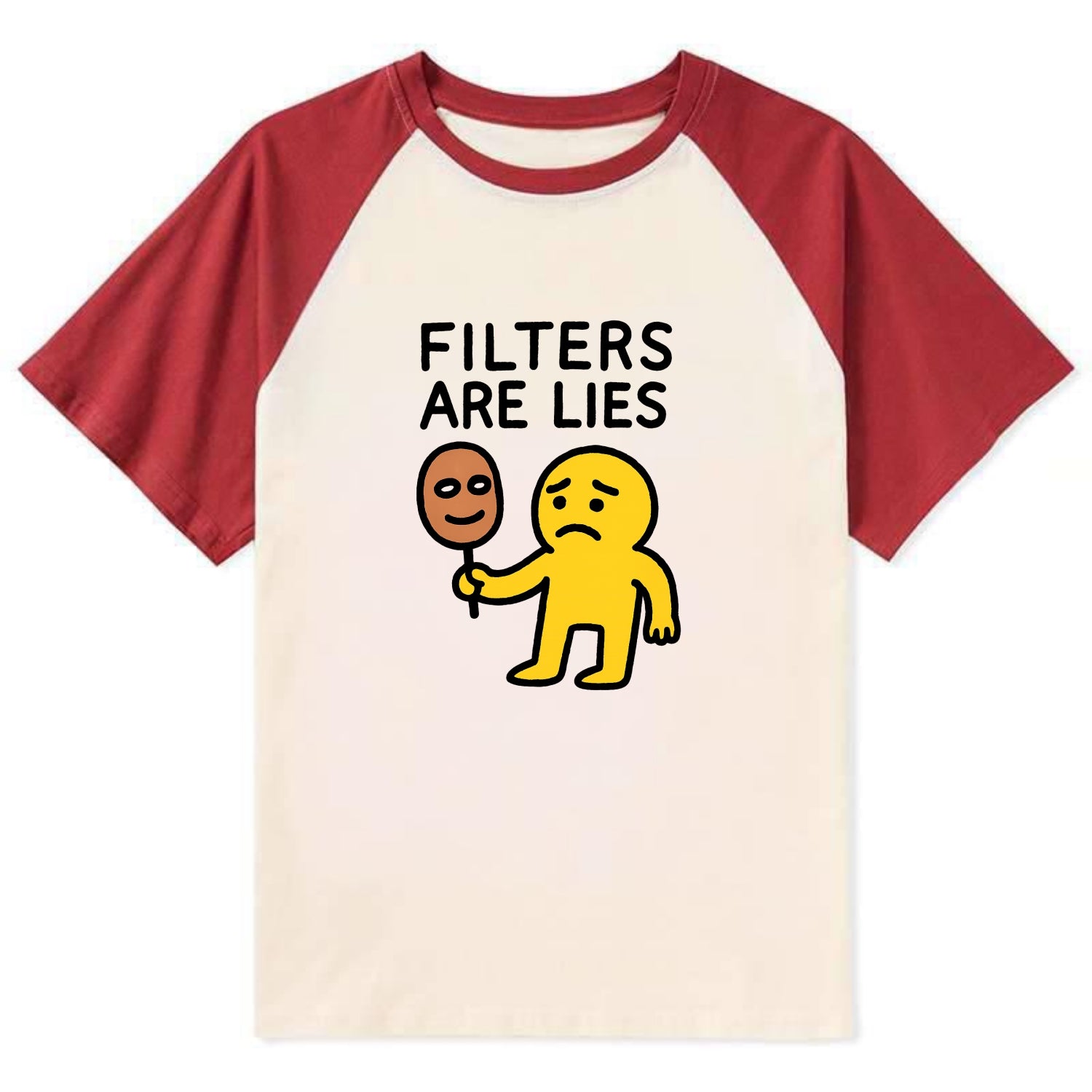 FILTERS ARE LIES | Mask arguing with face - Contrast Raglan T-shirt - Red