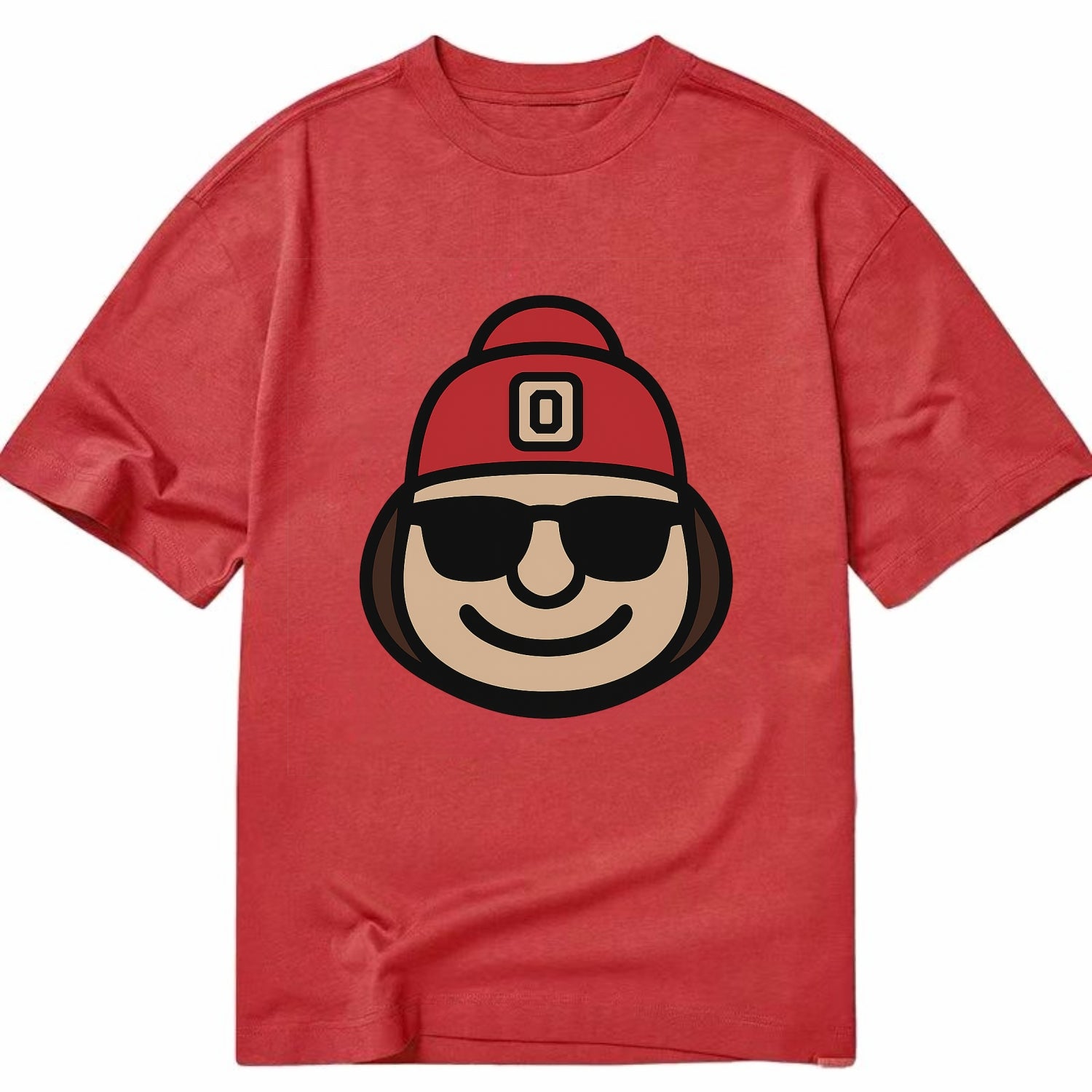 Columbus Brutus wearing Ohio State beanie with Block O patch - Classic T-shirt - Red
