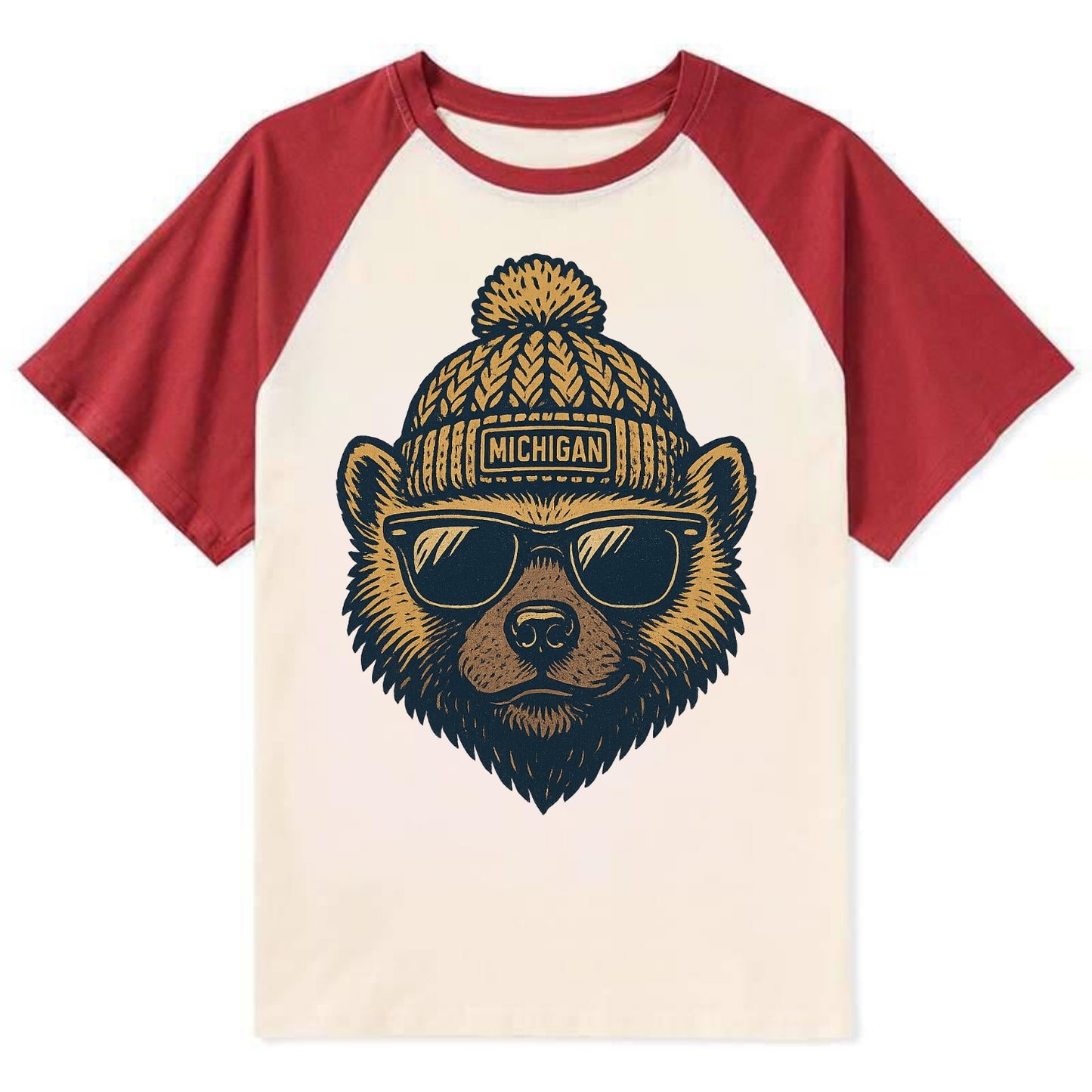 Ann Arbor Wolverine wearing Michigan bea - Contrast Raglan T-shirt - Red