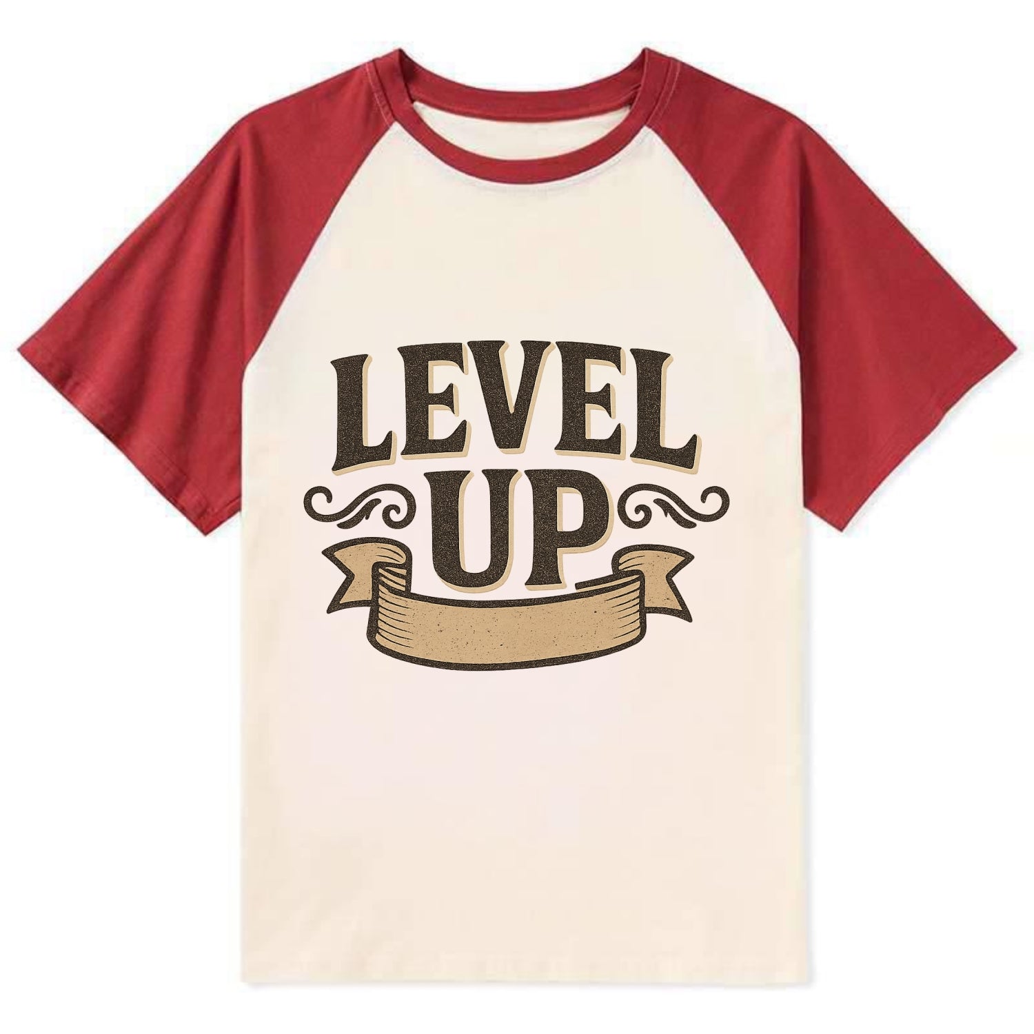 Bold typography design - "LEVEL UP" - improving, advancing, growing - Contrast Raglan T-shirt - Red