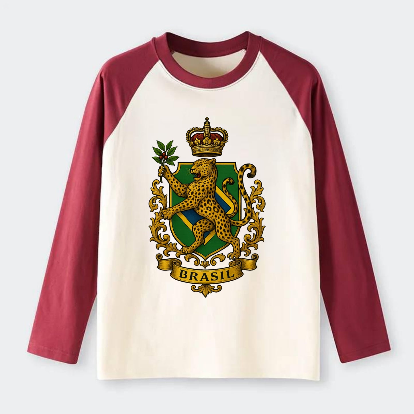 Brazil Jaguar Emblem  - Raglan Long Sleeve T-Shirt - Red