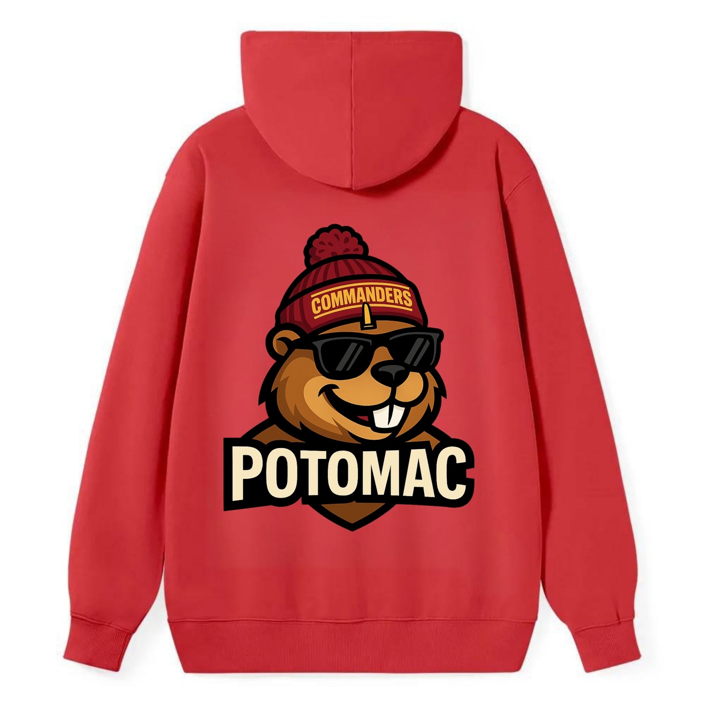 Potomac Beaver wearing Commanders beanie with monument patch and wayfarer - Classic Pullover Hoodie - Red