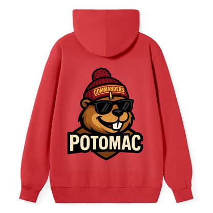 Potomac Beaver wearing Commanders beanie with monument patch and wayfarer - Classic Pullover Hoodie - Red