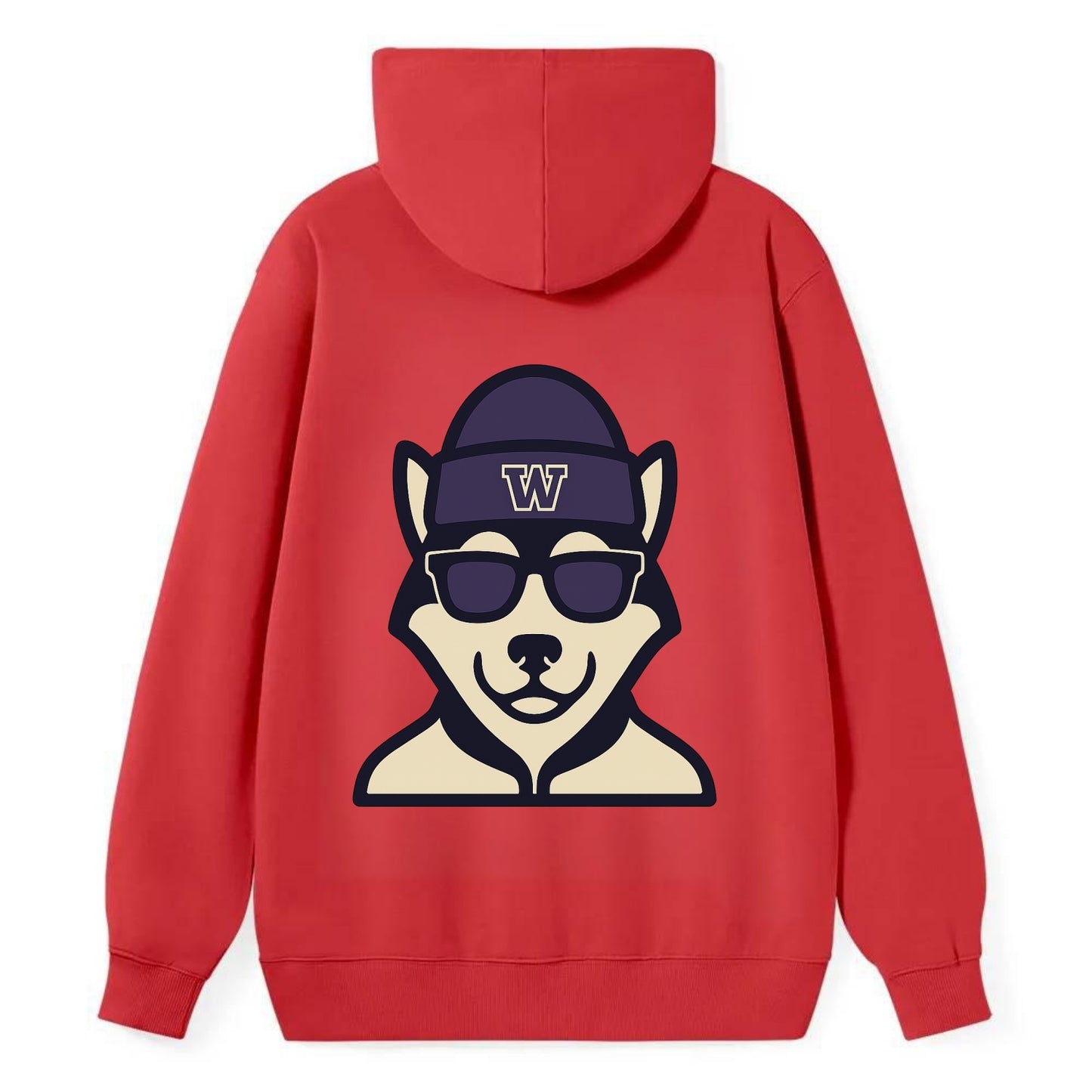 Seattle Husky wearing Washington beanie with W patch - Classic Pullover Hoodie - Red