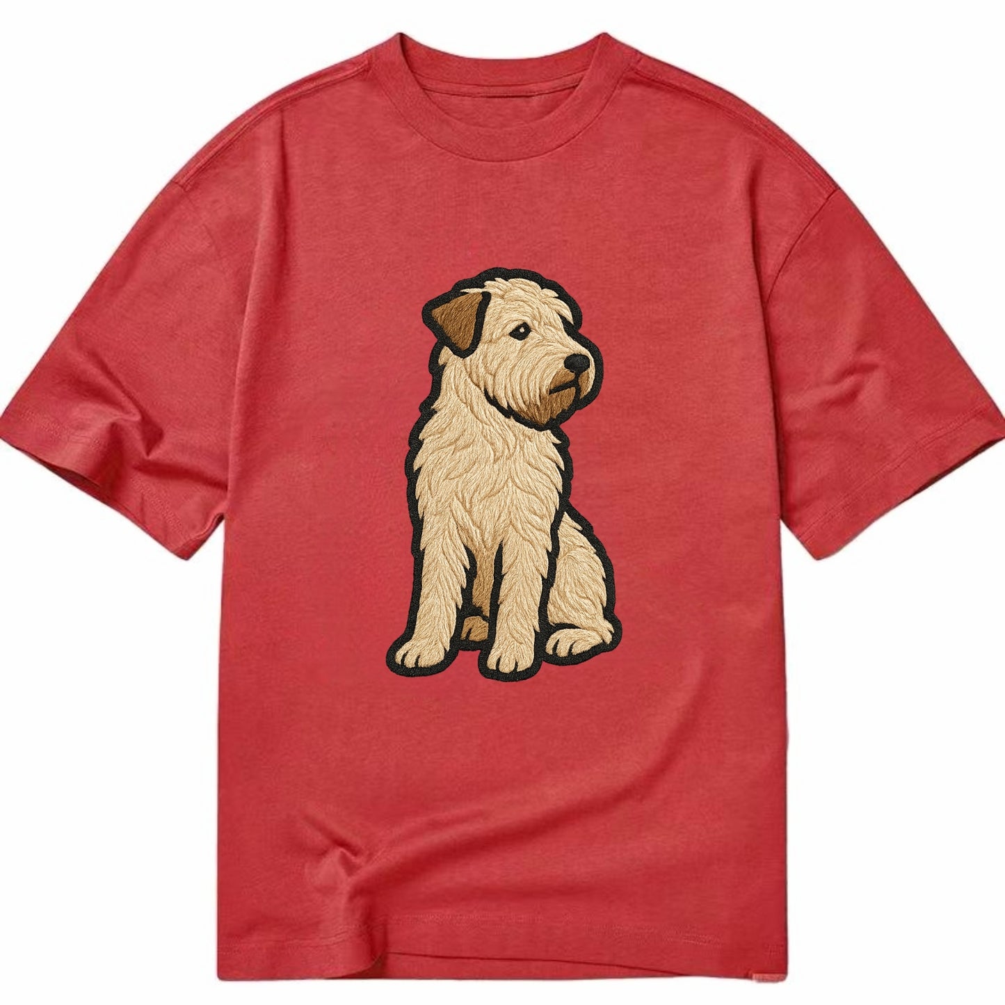 Soft Coated Wheaten Terrier - Light tan flowing coat embroidered pose - Classic T-shirt - Red