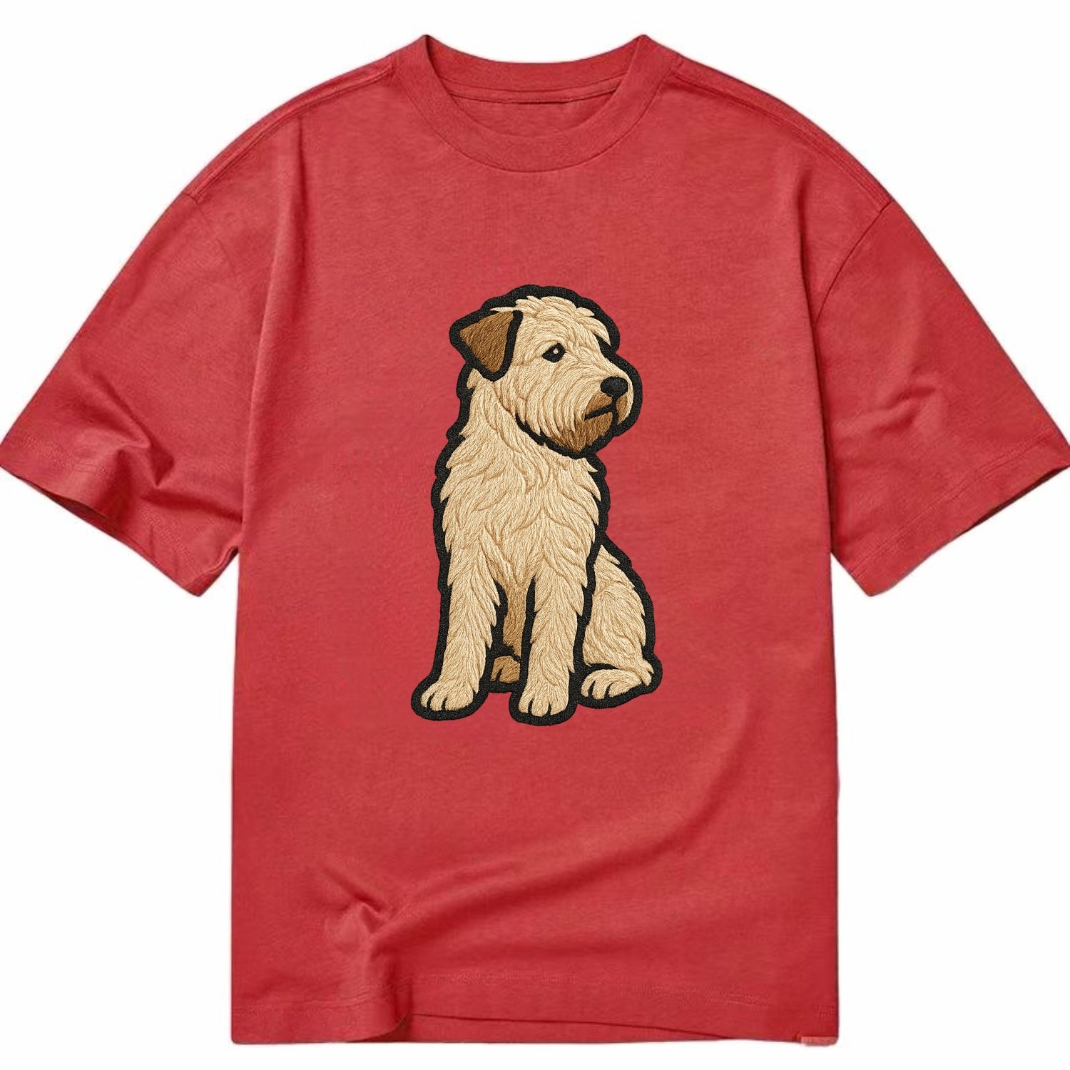 Soft Coated Wheaten Terrier - Light tan flowing coat embroidered pose - Classic T-shirt - Red