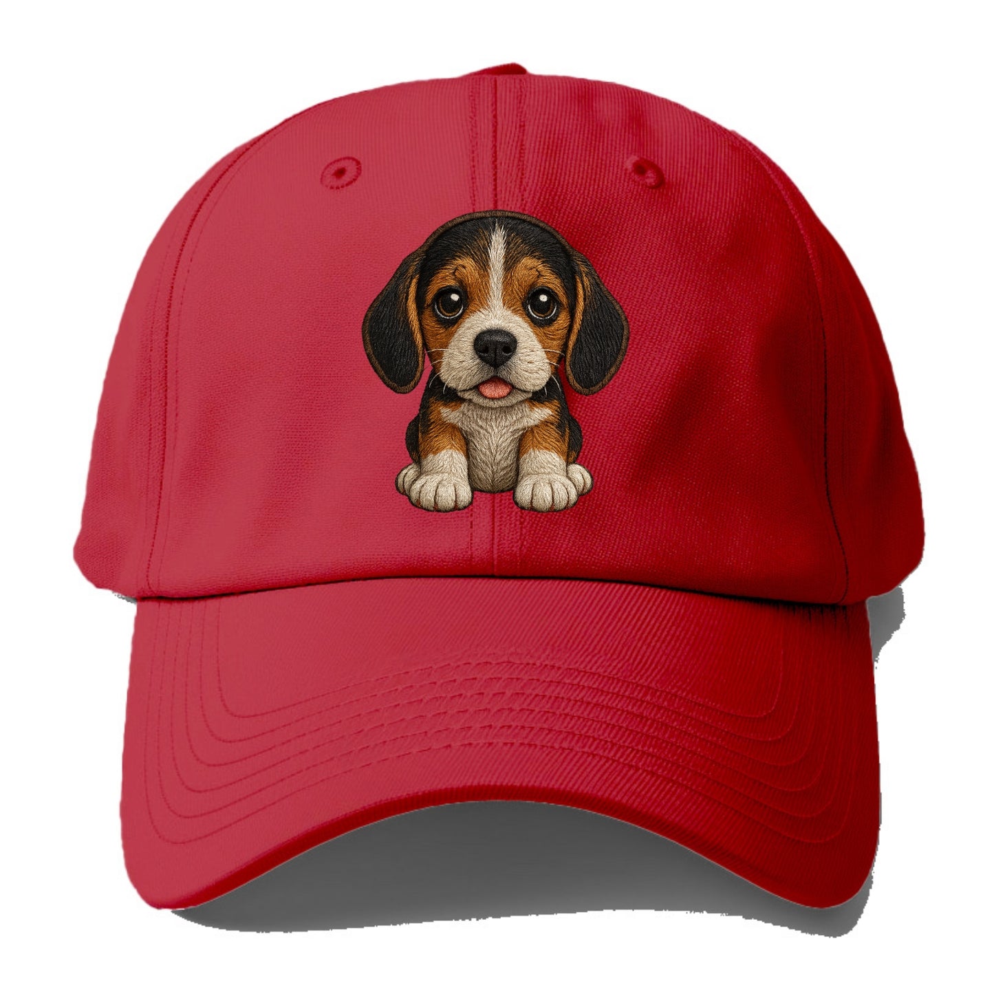 Baby Beagle Puppy - tricolor coat, long droopy ears, big pleading eyes, - Baseball Cap - Red