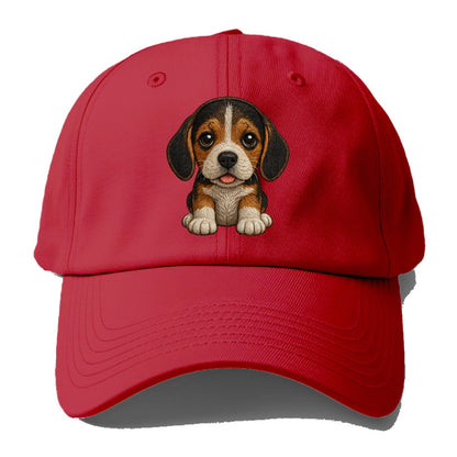 Baby Beagle Puppy - tricolor coat, long droopy ears, big pleading eyes, - Baseball Cap - Red
