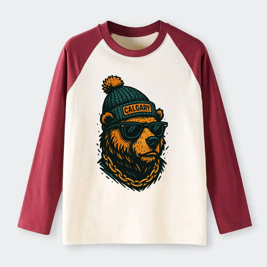 Calgary Grizzly Bear wearing Calgary bea - Raglan Long Sleeve T-Shirt - Red