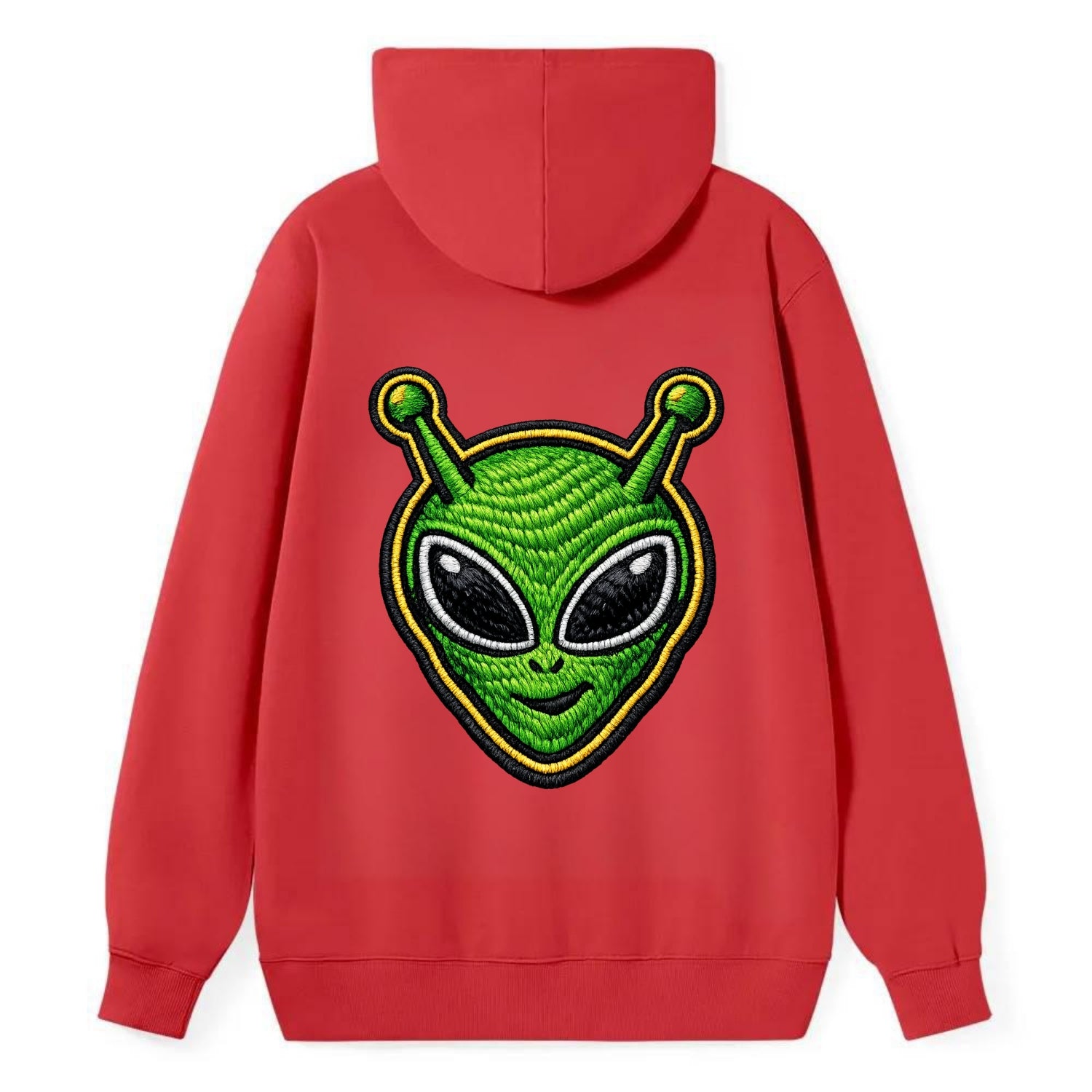 ALIEN MARTIAN - green alien with antenna in green , little green man - Classic Pullover Hoodie - Red