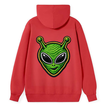 ALIEN MARTIAN - green alien with antenna in green , little green man - Classic Pullover Hoodie - Red