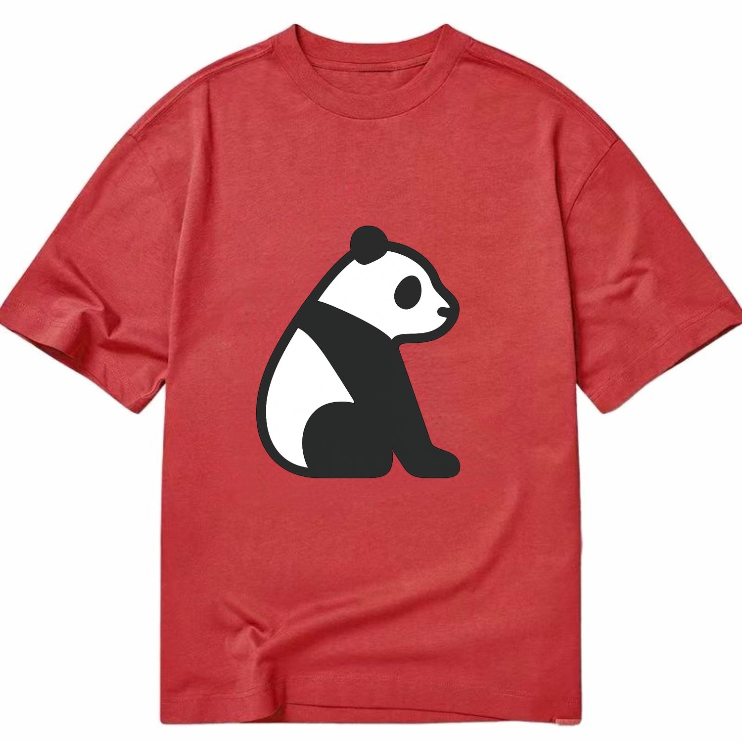 Panda - Black and white sitting pose flat side profile - Classic T-shirt - Red