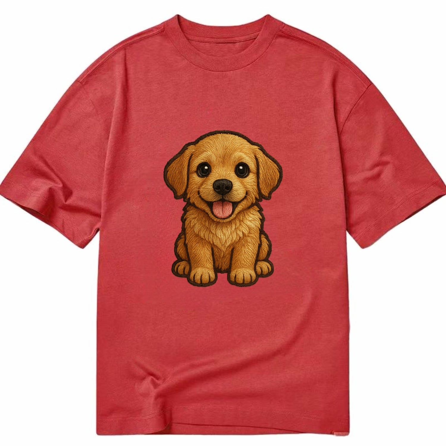 Baby Golden Retriever Puppy - fluffy golden fur, big brown eyes, pink tongue, - Classic T-shirt - Red