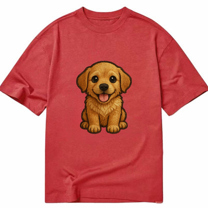 Baby Golden Retriever Puppy - fluffy golden fur, big brown eyes, pink tongue, - Classic T-shirt - Red