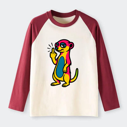 cute meerkat standing guard on hind legs, one front paw raised in - Raglan Long Sleeve T-Shirt - Red