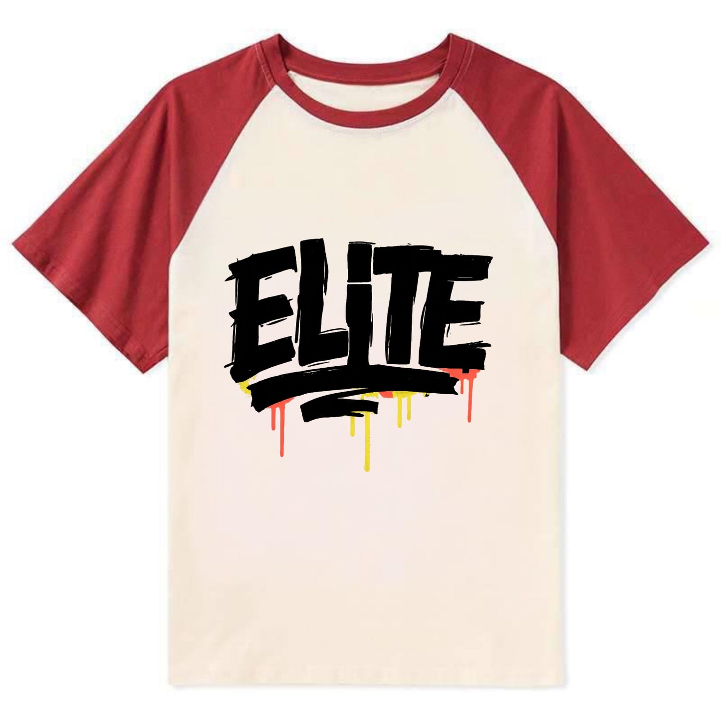 Bold typography design - "ELITE" - top tier, highest level - Contrast Raglan T-shirt - Red